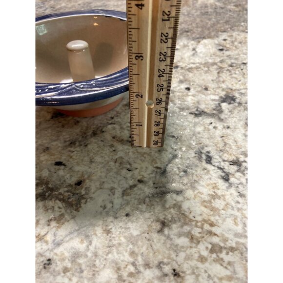 Handmade Apple Baking Dish Paris Maine Pottery Bowl Blue Tan Rustic Kitchen 1980 - Picture 7 of 7